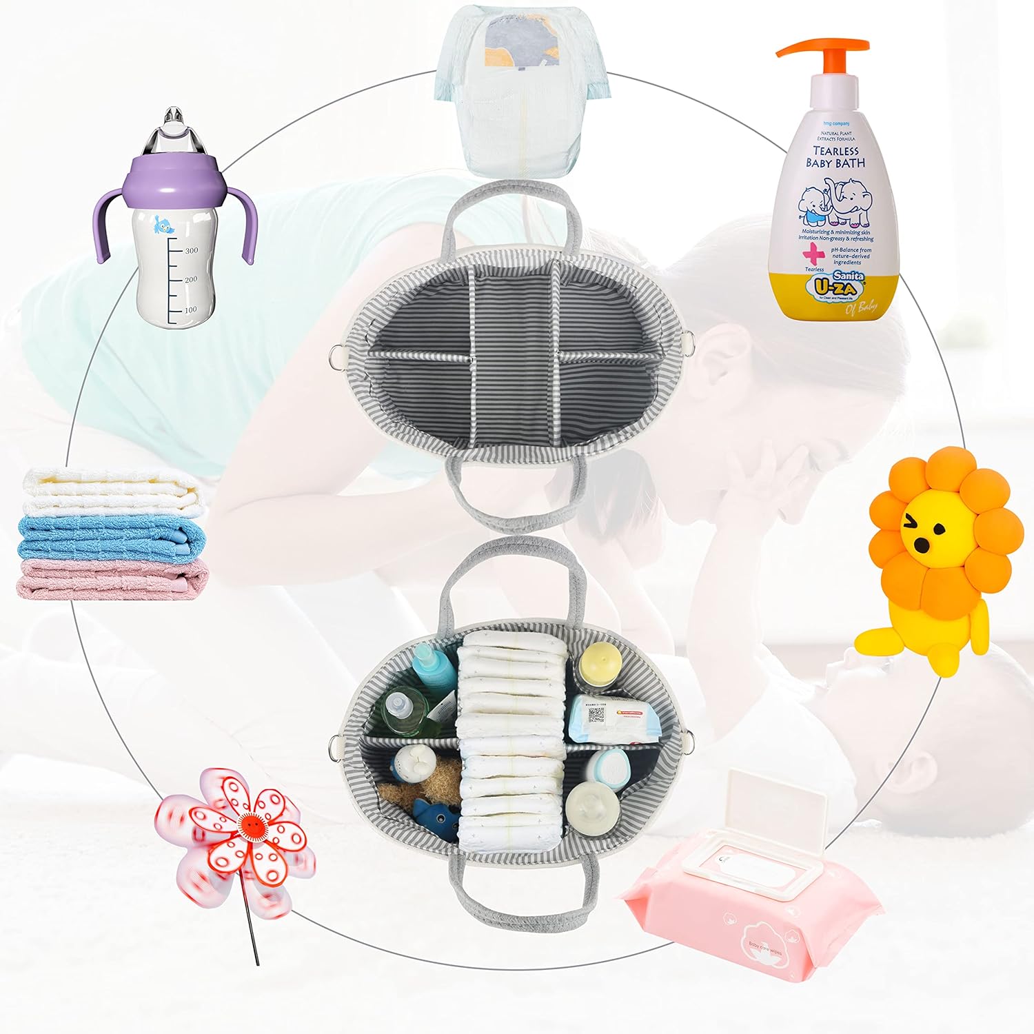 Extra Large Baby Diaper Caddy - Portable Cotton Nursery Basket