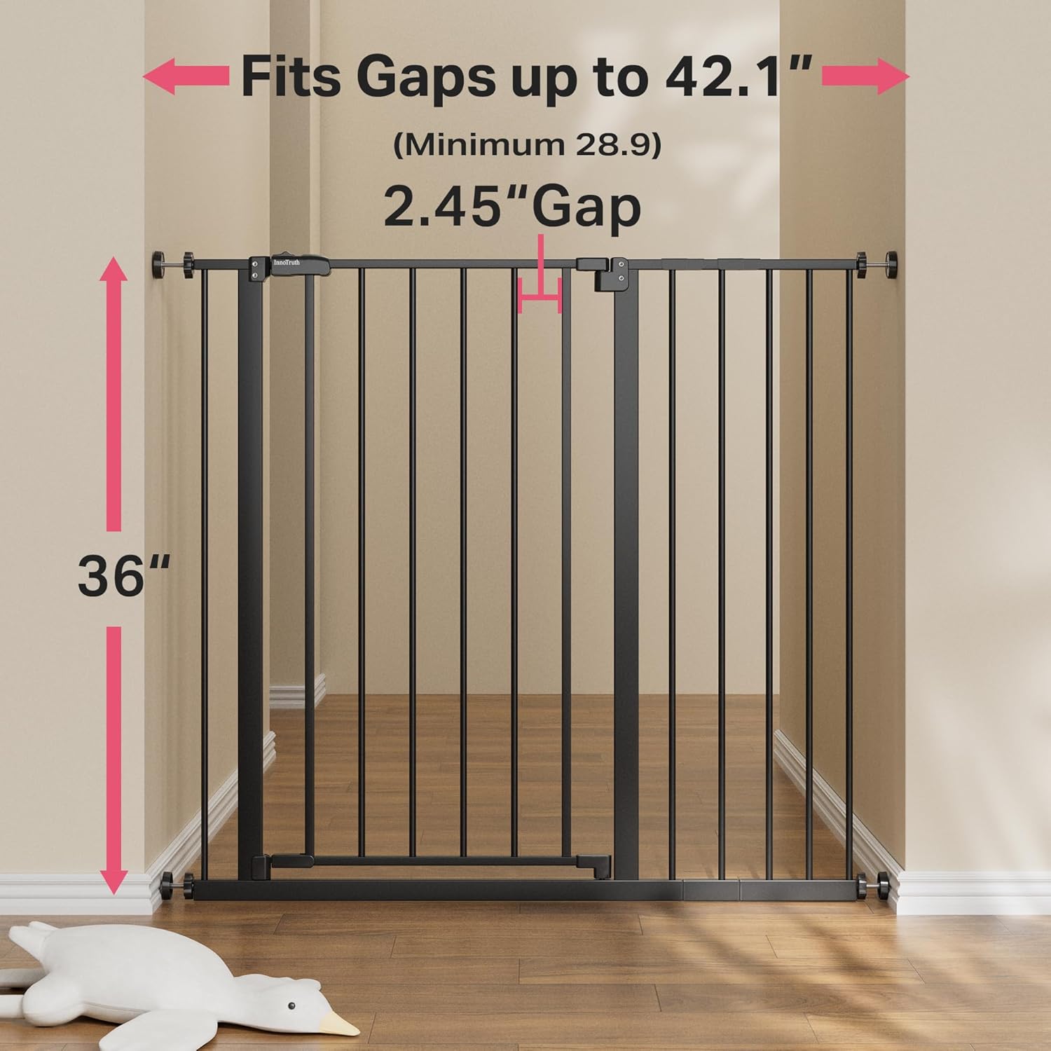 InnoTruth 36 Baby Gate for Stairs and Doorways Dual Lock Black
