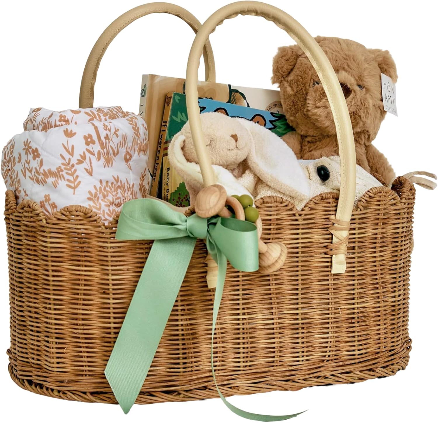 Mae Bird Rattan Diaper Caddy Organizer with Handles 1