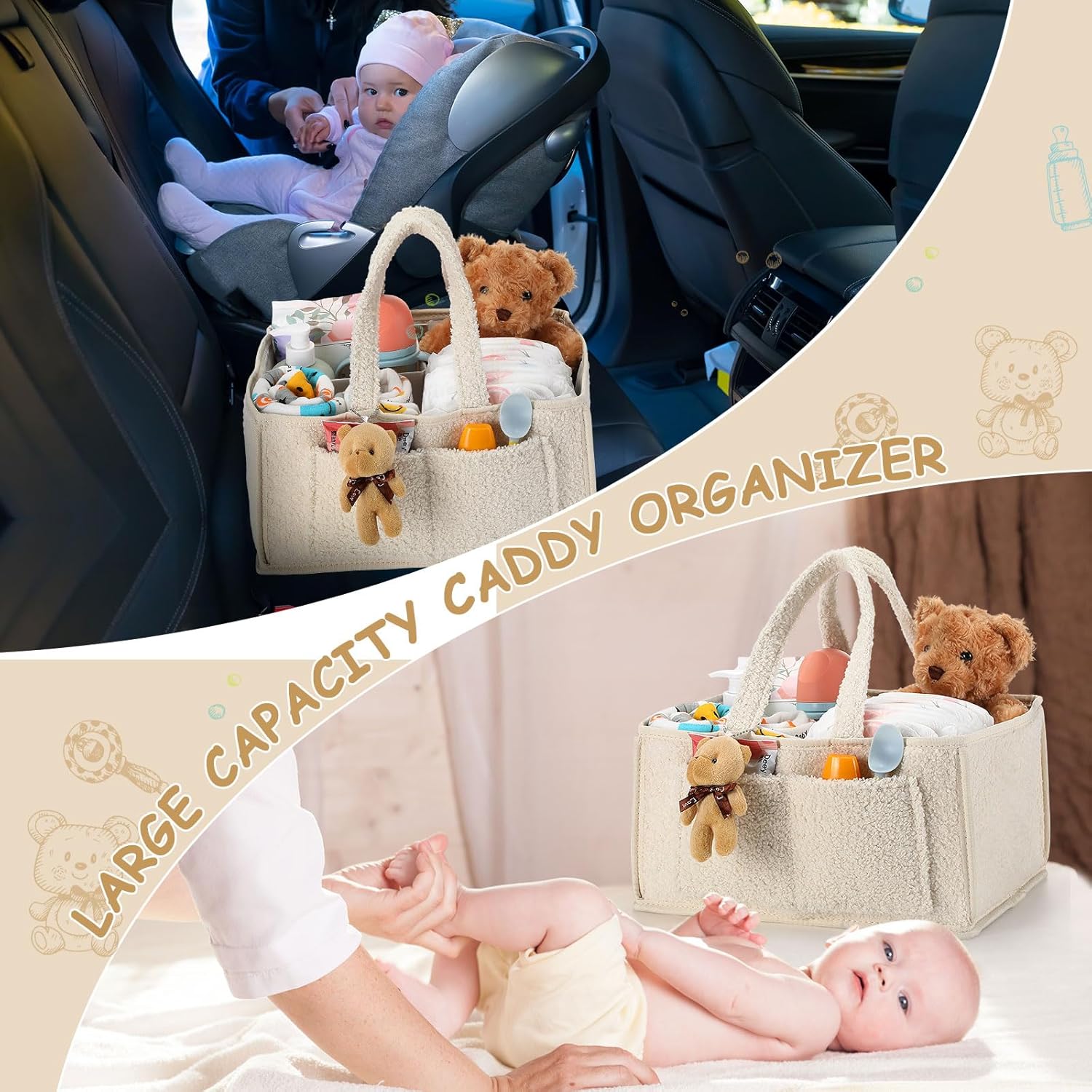 Teenyyou 2 Pcs Baby Diaper Caddy Organizer Set