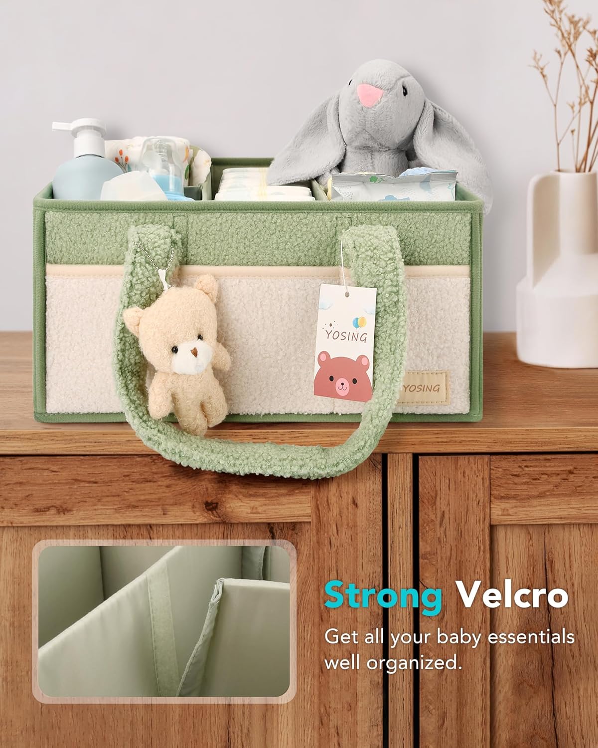 YOSING Diaper Caddy Organizer with 13 Pockets - Green and White