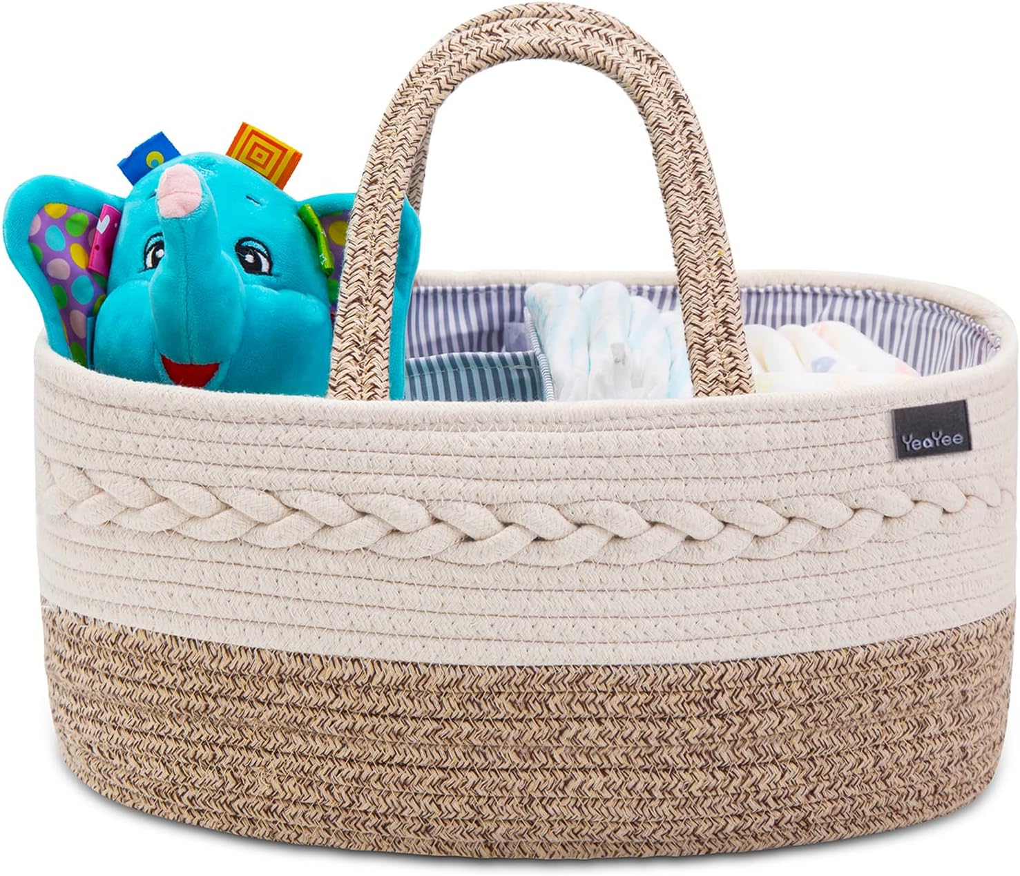 YeaYee Baby Diaper Caddy Organizer 14x8x7 Inch Cotton Basket with 3 Removable Dividers