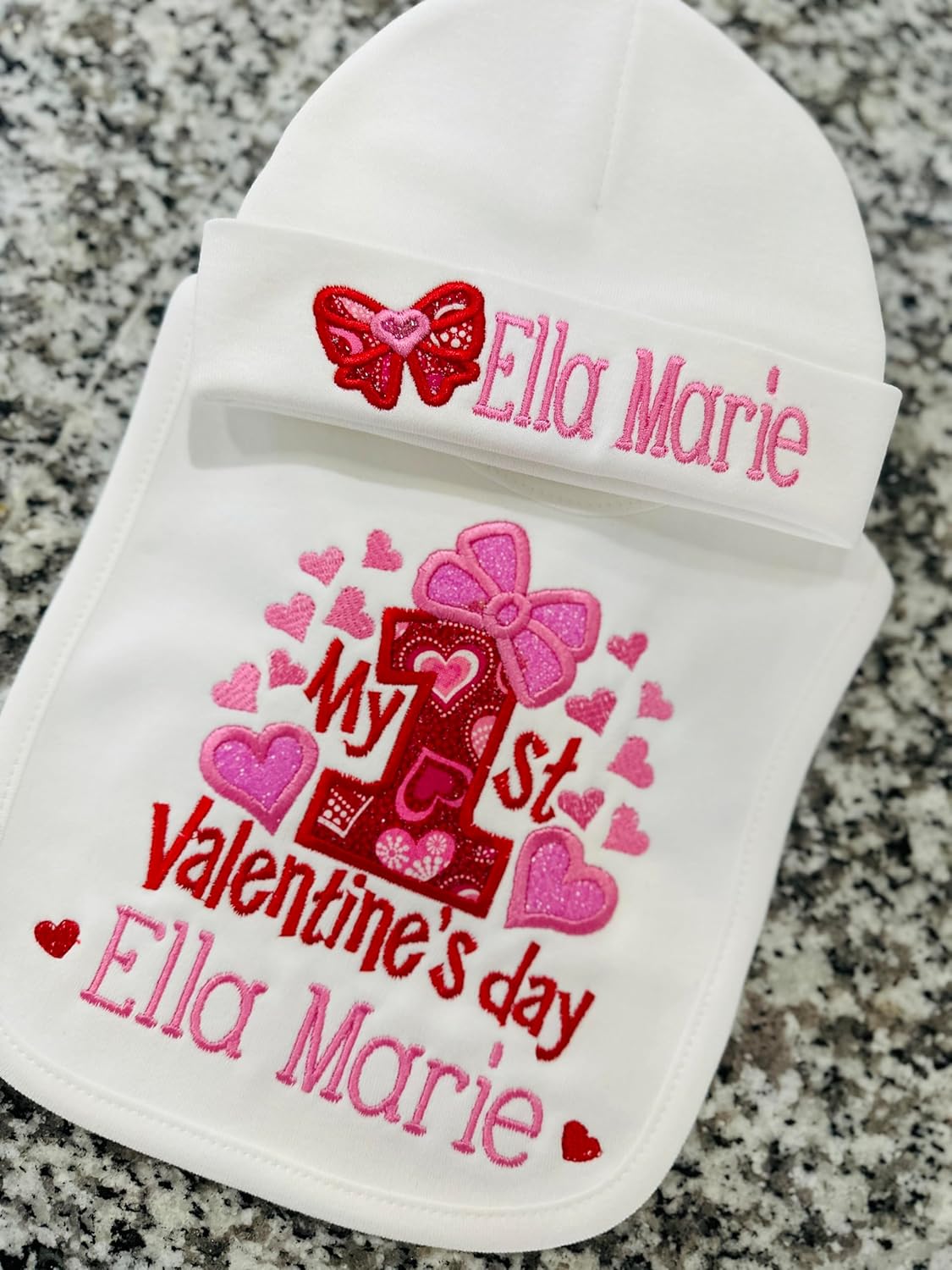 My First Valentines Day Baby Girl Bib and Hat Set