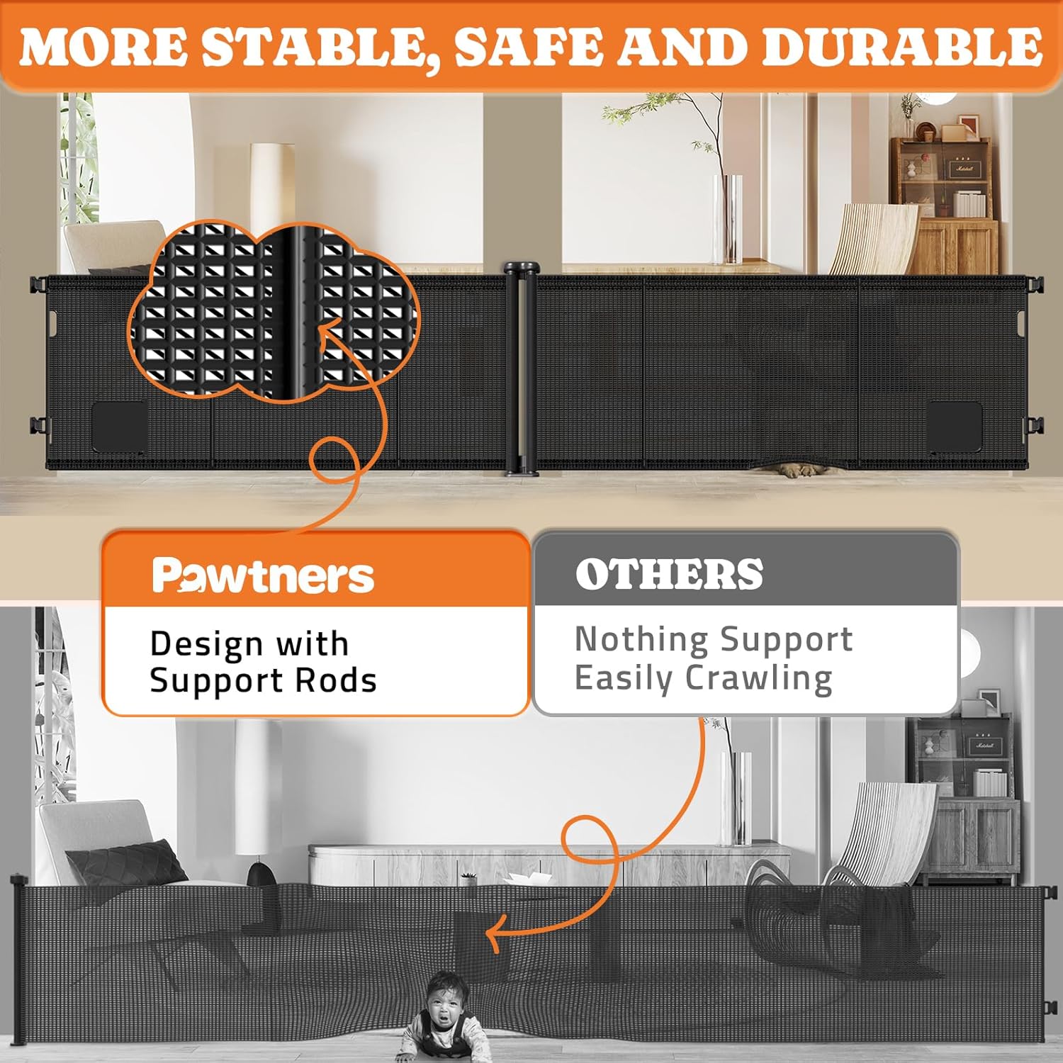 Pawtners 2-in-1 Retractable Baby Gates - Black