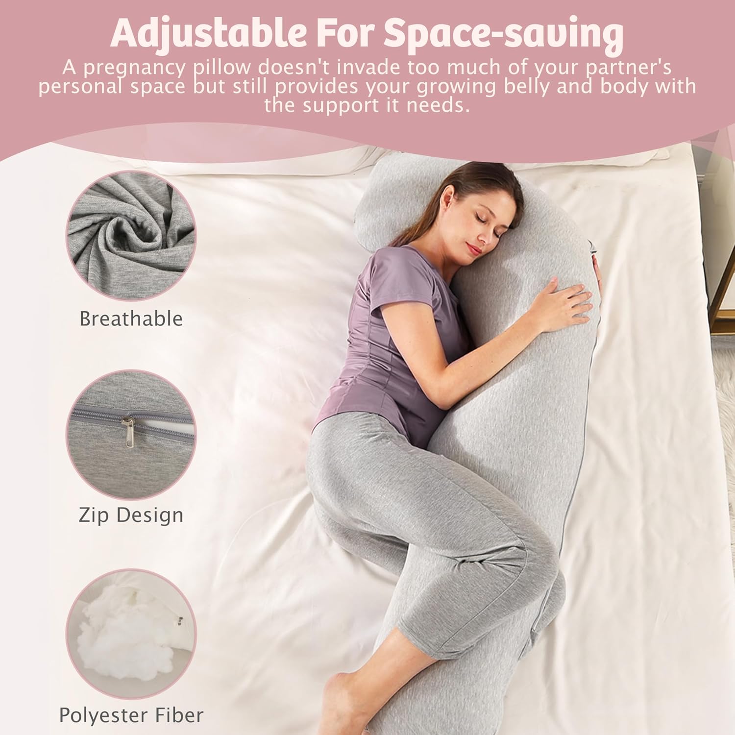 Zomee J-Shaped Pregnancy Pillow for Side Sleep and Nursing Support