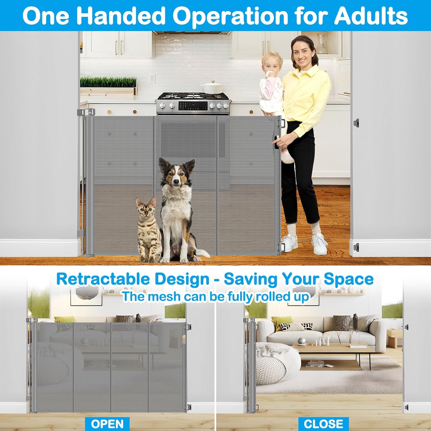42 Inch Extra Tall Retractable Baby and Pet Gate