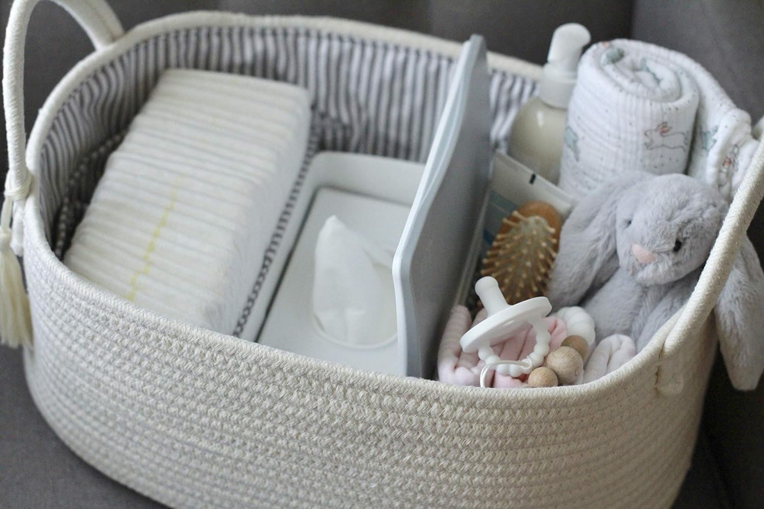 Garifon Emmy Baby Co Rope Diaper Caddy Organizer - Large Creamy White