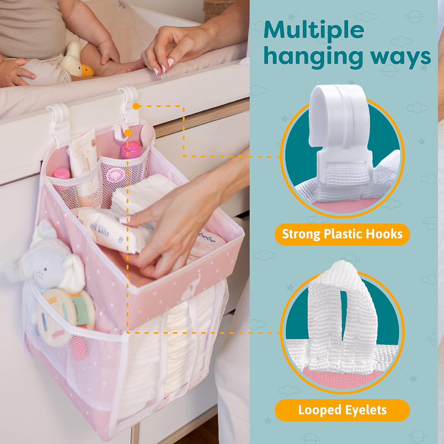 Cradle Star Hanging Diaper Caddy Organizer - 50 Diapers - Pink 17x9x9