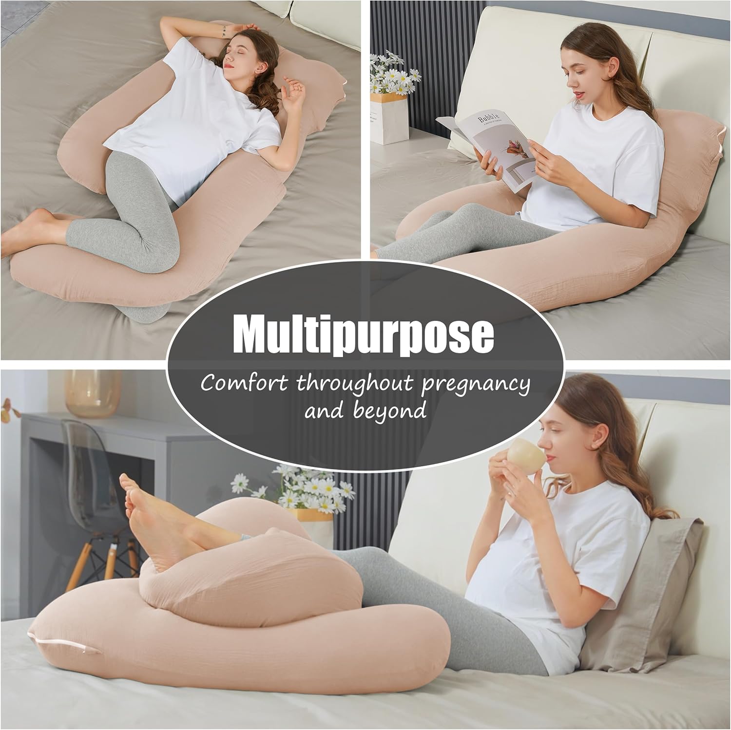HIPHOP PANDA Muslin Pregnancy Pillow - U Shaped Full Body Support