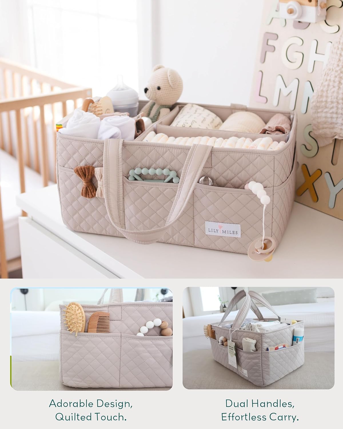 Lily Miles Baby Diaper Caddy Organizer - Soft Sand