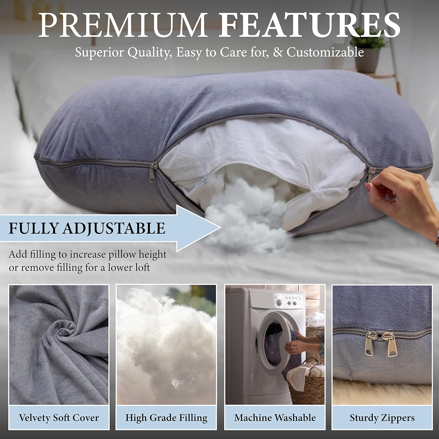 Pharmedoc U-Shape Full Body Pregnancy Pillow - Grey