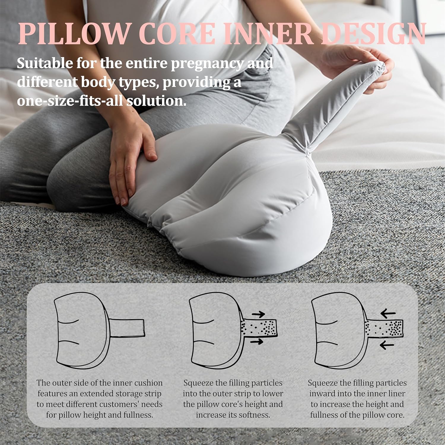 TADO MUSLIN Pregnancy Pillow Pink Adjustable Full Body Maternity Pillow