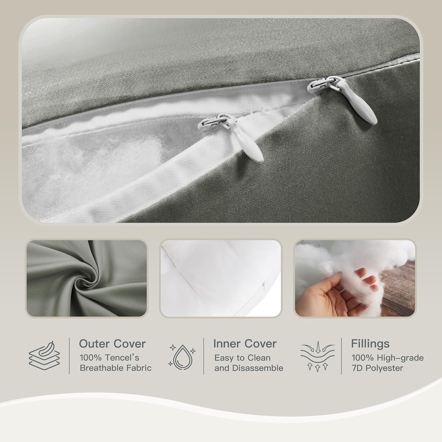 COZYREST Pregnancy Pillow with Cooling TENCEL and Adjustable Support