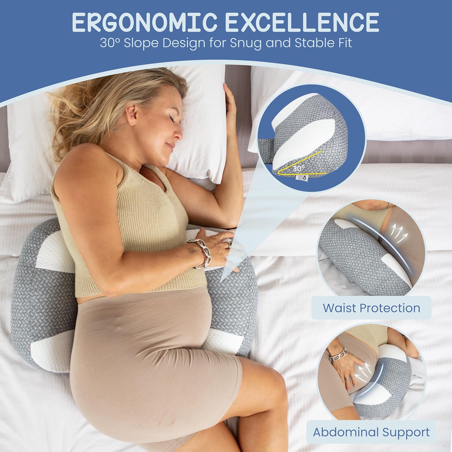 Serene Haven Plus Sized Pregnancy Pillow - Belly Hip Back Support