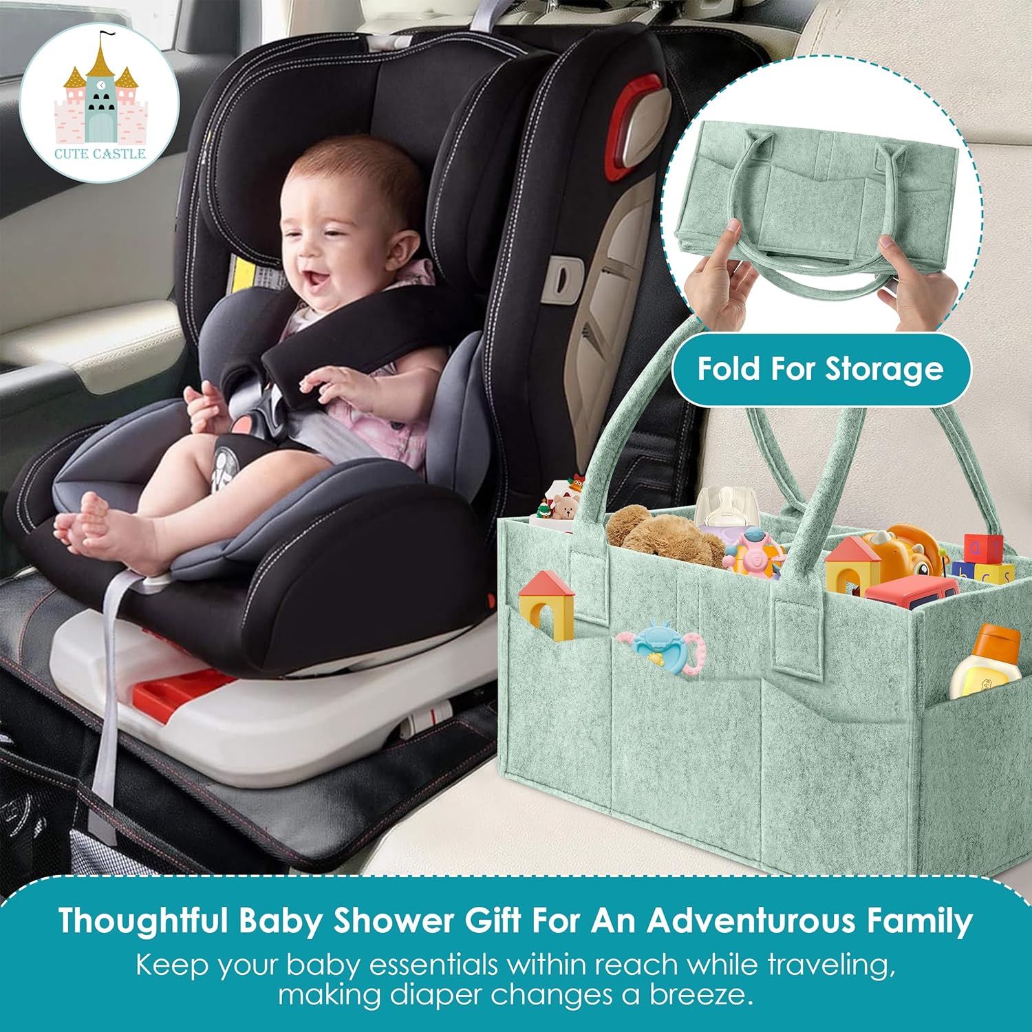 Cute Castle 2 Pack Diaper Caddy Organizer - Green Large