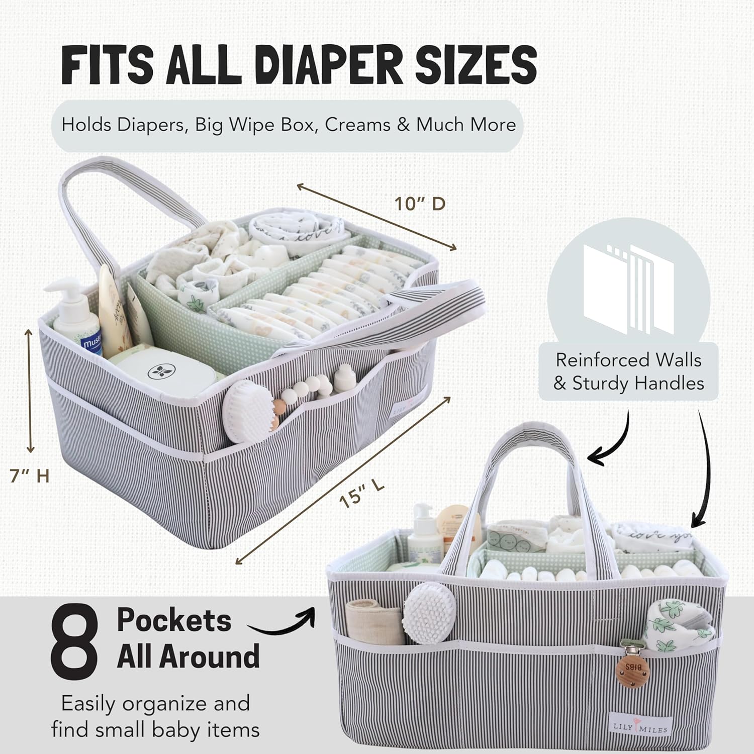 Lily Miles Large Diaper Caddy Organizer Mint Green Sand Felt