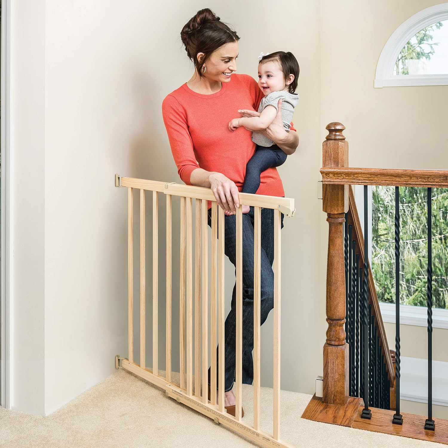 Evenflo Extra Tall Gate for Stairs Tan Wood 1