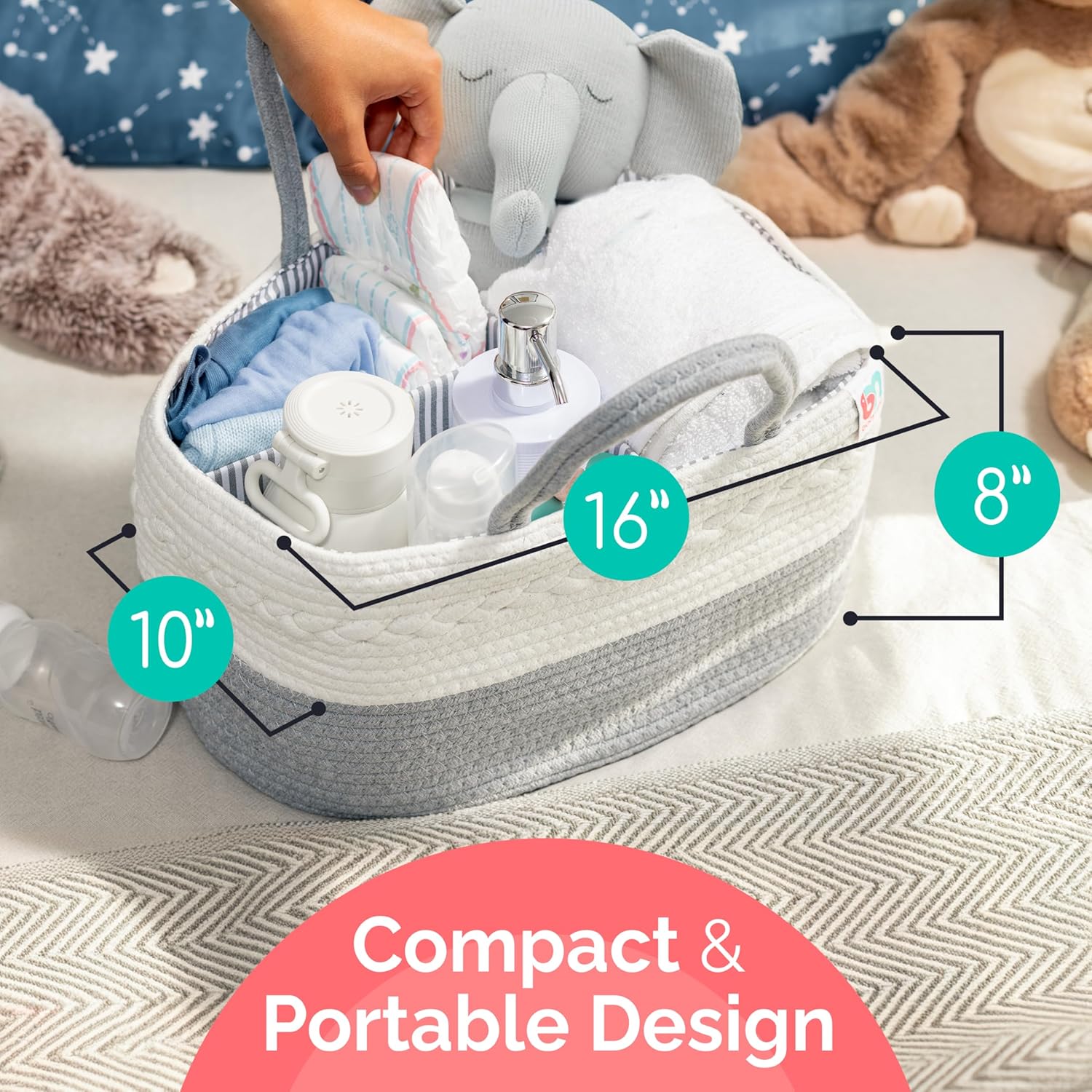 Babynma Rope Diaper Caddy - Gray Extra Large