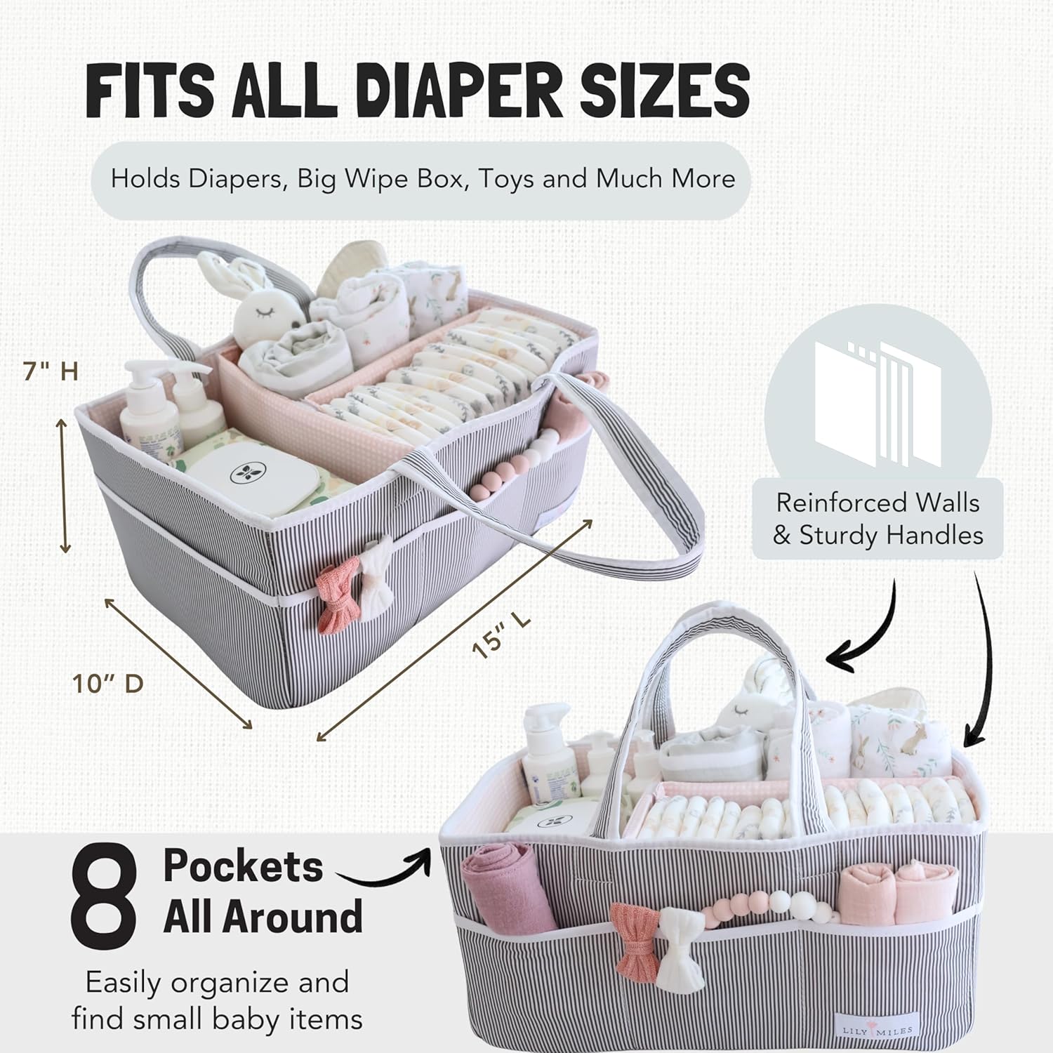 Lily Miles Diaper Caddy - 2 Organizers for Baby Essentials