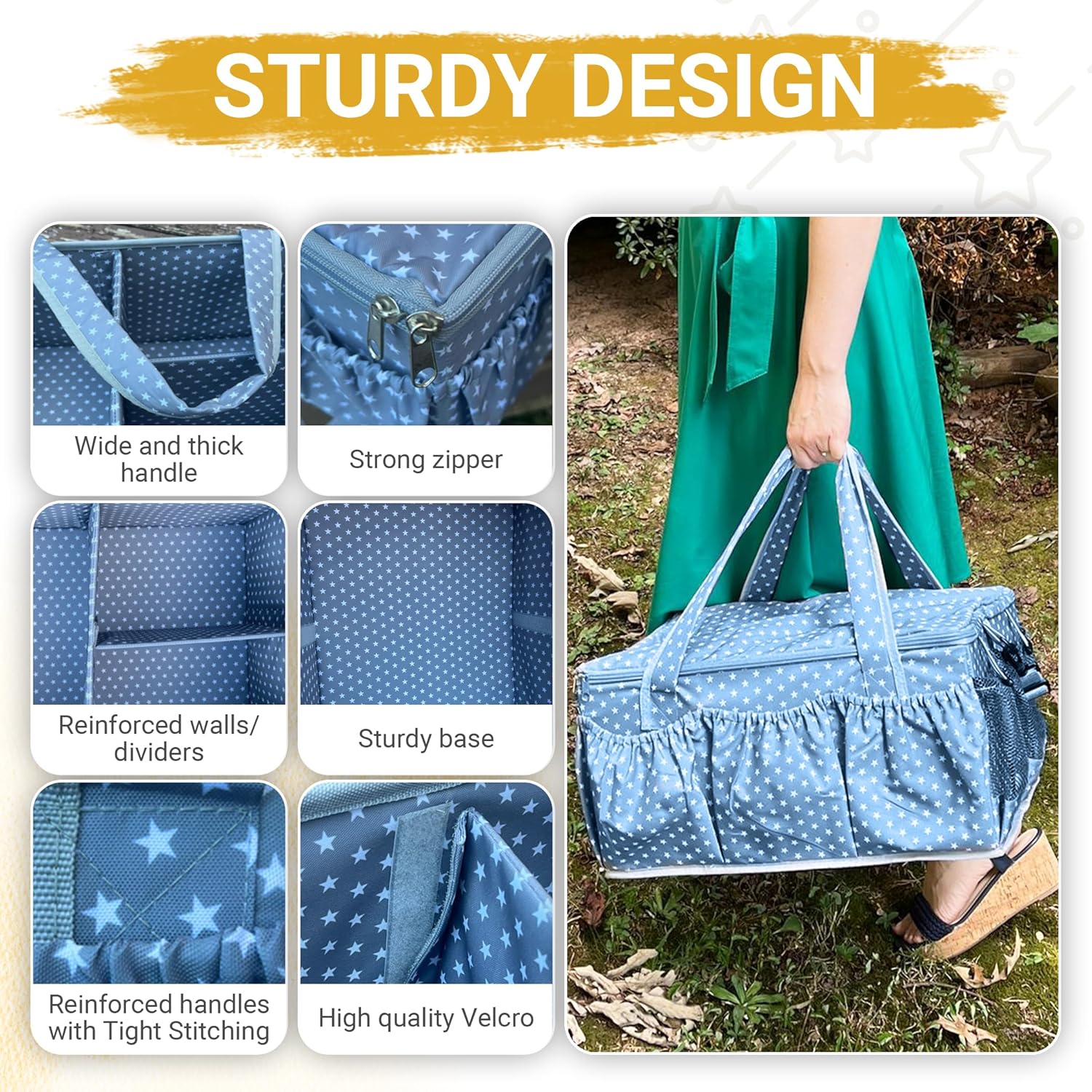 Extra Large Diaper Caddy with Lid Cover and Shoulder Strap