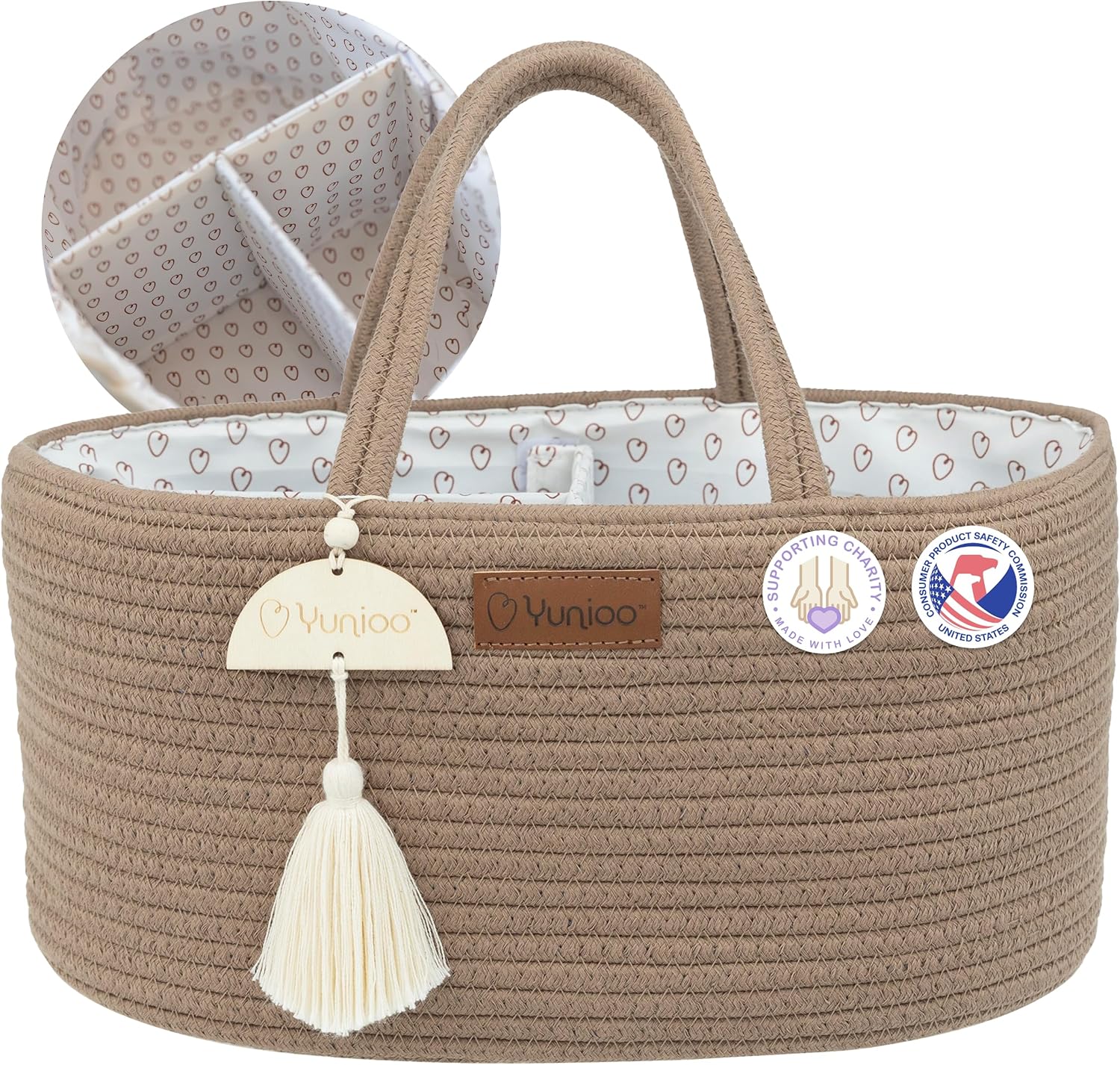 Yunioo BoHo Diaper Caddy Organizer with Tassel Brown