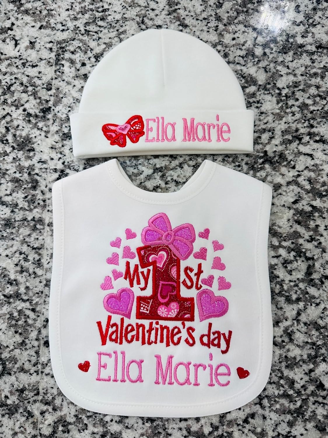 My First Valentines Day Baby Girl Bib and Hat Set