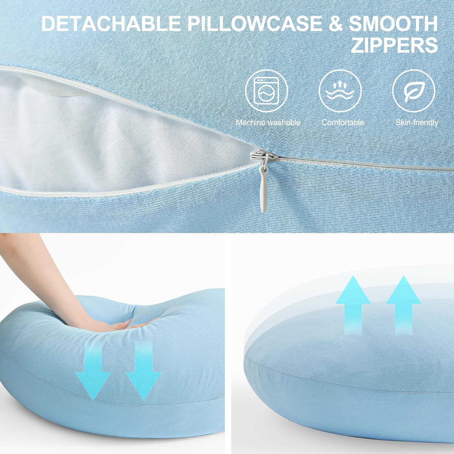 57 Inch J-Shaped Maternity Pillow with Removable Cover 1