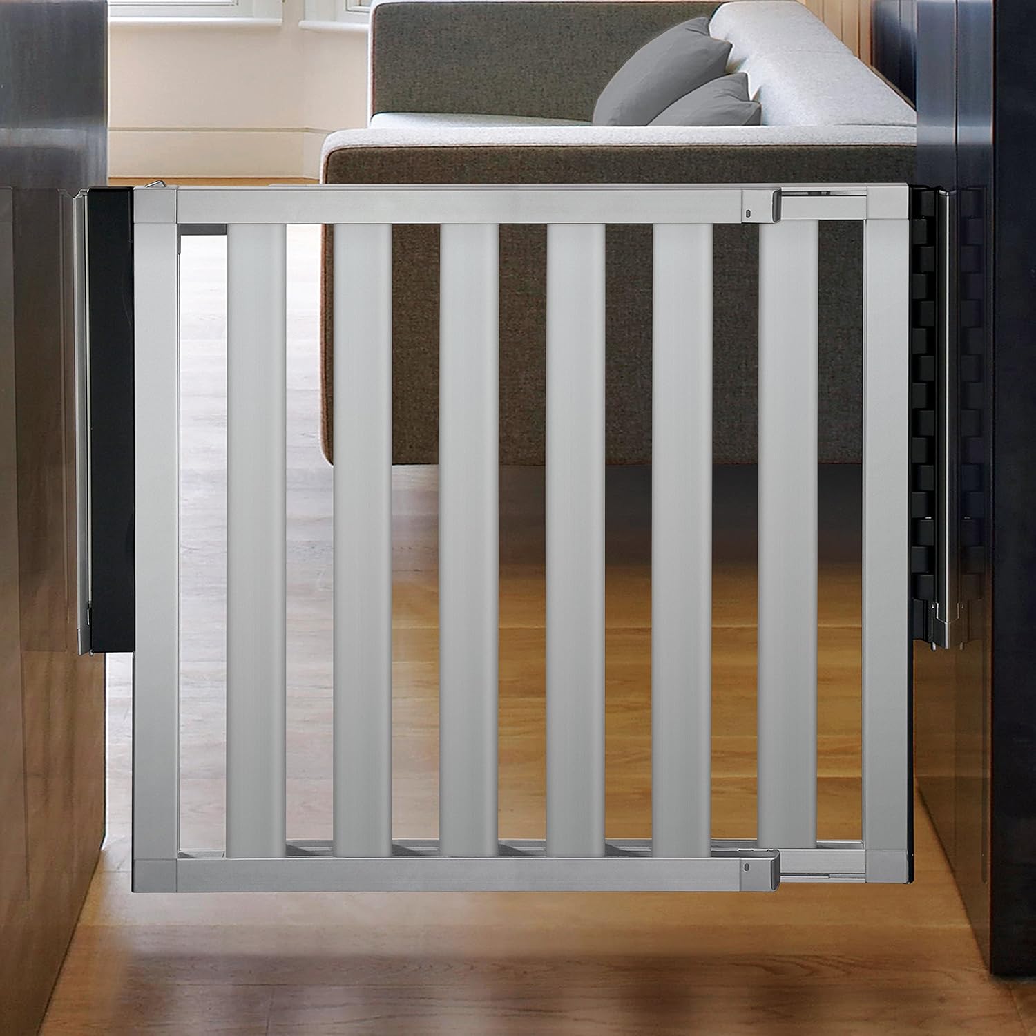 Munchkin Loft Hardware Mounted Baby Gate in Silver Aluminum