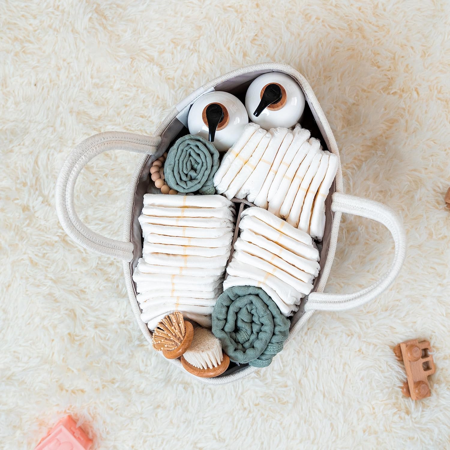Comfy Cubs Sage Rope Diaper Caddy Organizer
