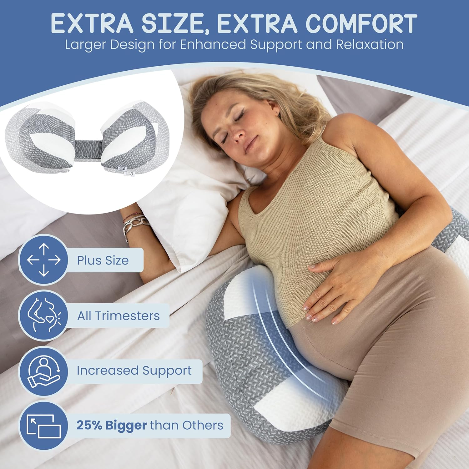 Serene Haven Plus Sized Pregnancy Pillow - Belly Hip Back Support