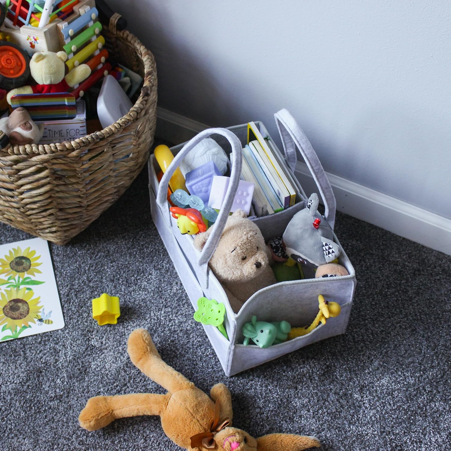Acorn Baby Diaper Caddy Organizer - 15x9in Marble Gray Felt