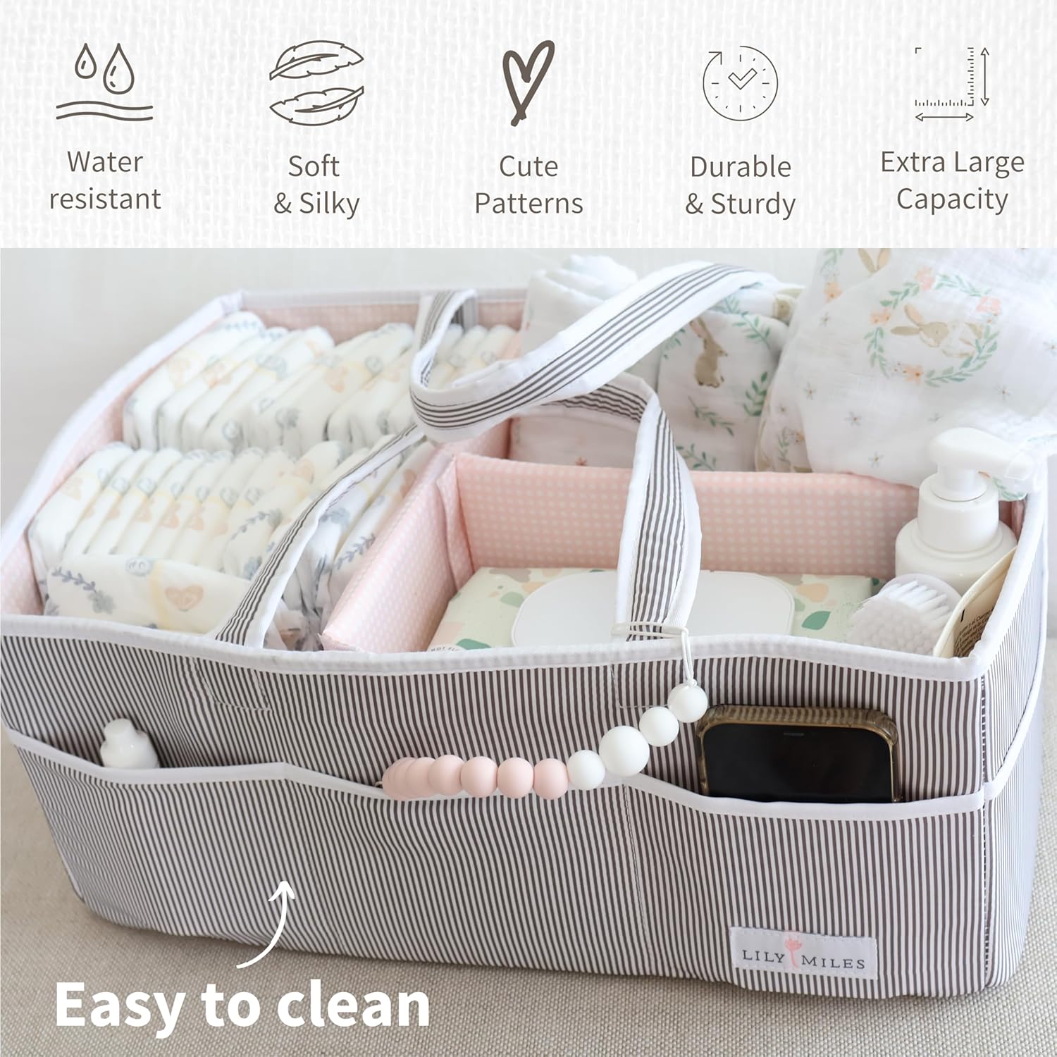 Lily Miles Extra Large Diaper Caddy Organizer - Boys and Girls Gift