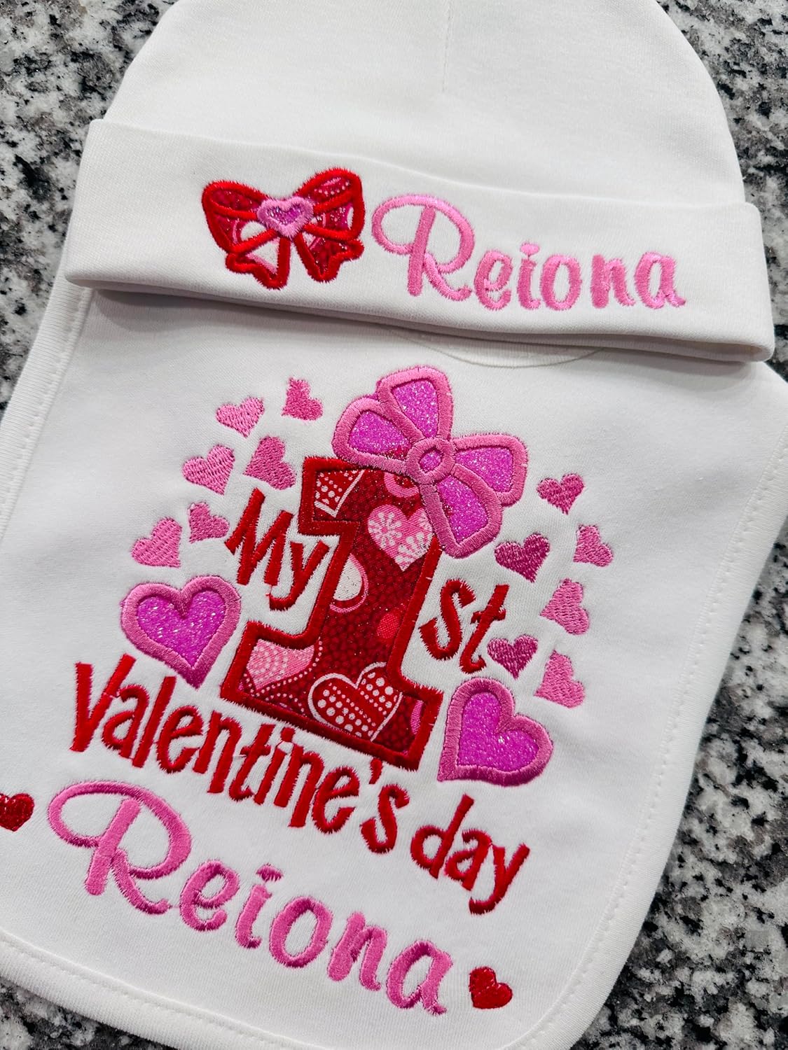 My First Valentines Day Baby Girl Bib and Hat Set