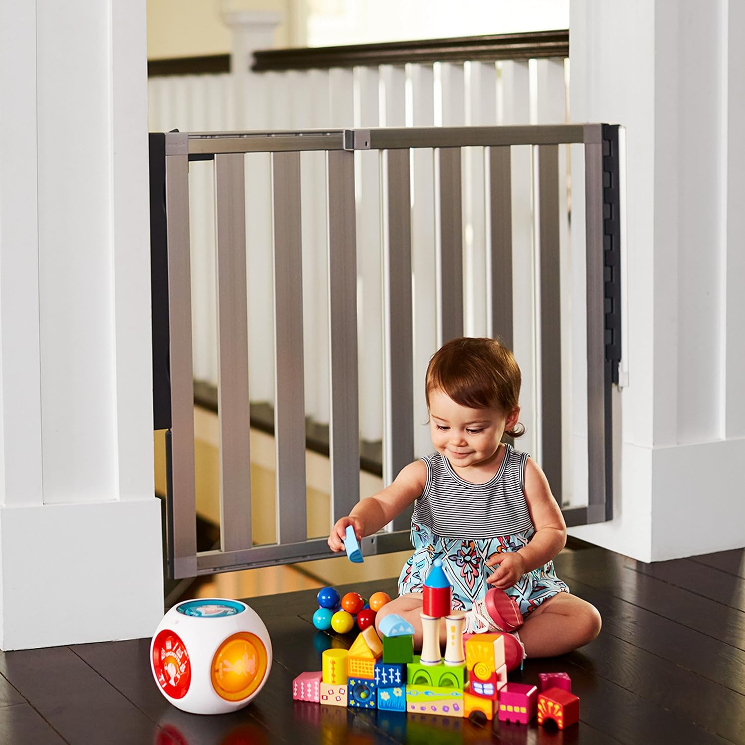 Munchkin Loft Hardware Mounted Baby Gate in Silver Aluminum