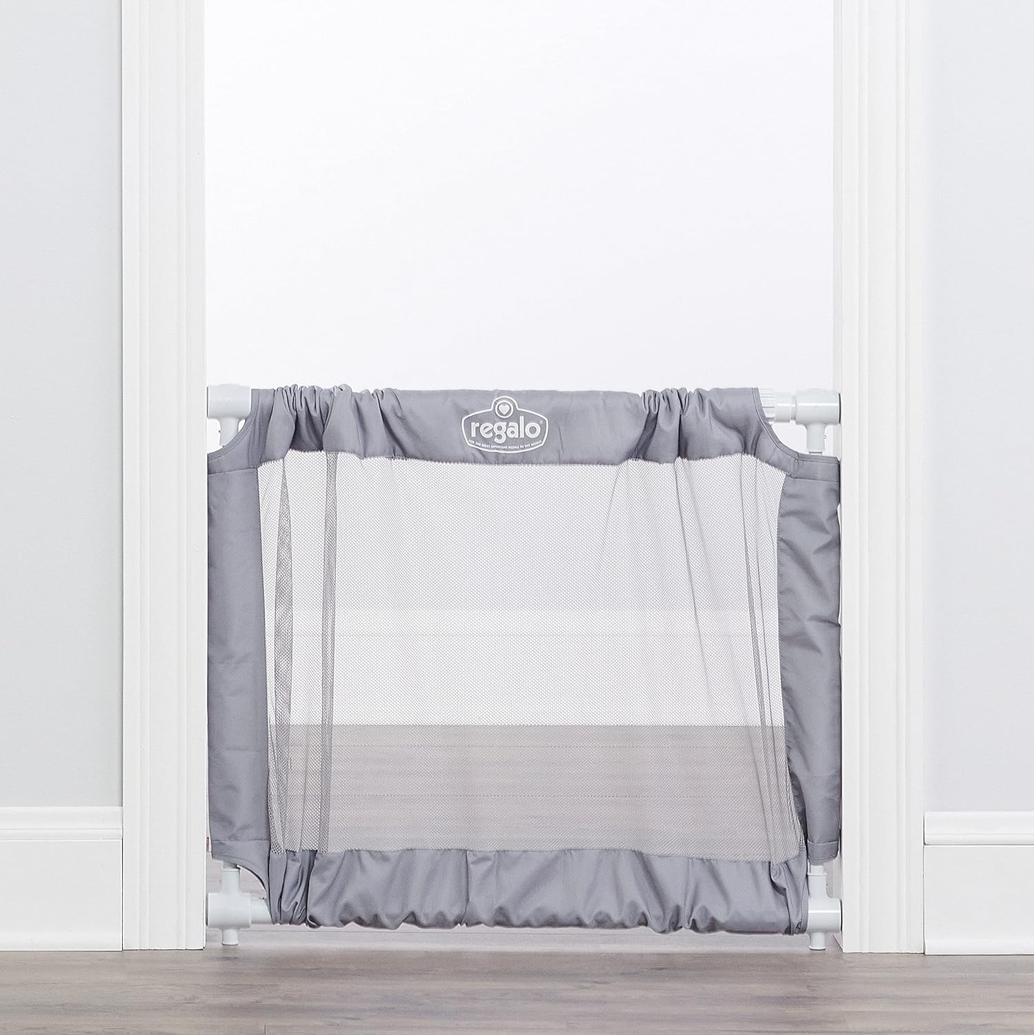 Regalo 50 Gray Expandable Mesh Gate with Rubber Bumpers