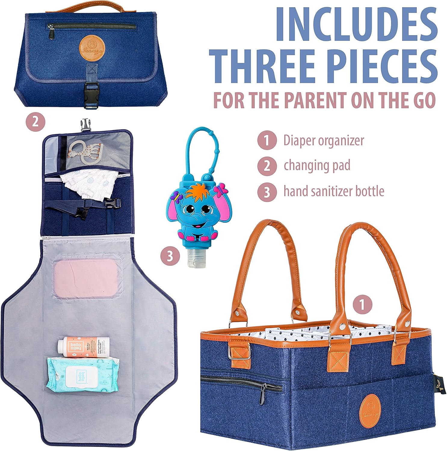 Baby Diaper Caddy Organizer Tote - Felt Leather Baby Blue
