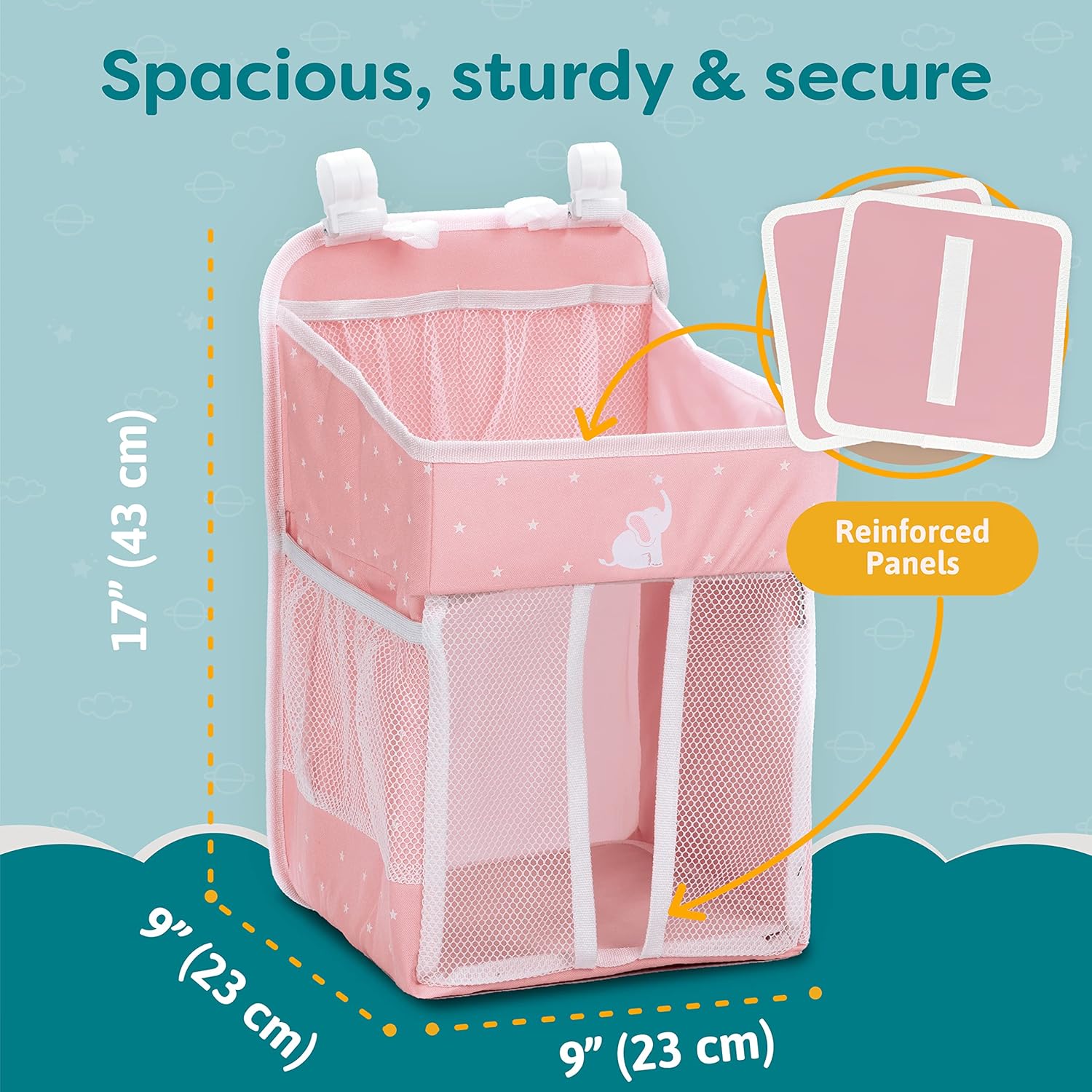 Cradle Star Hanging Diaper Caddy Organizer - 50 Diapers - Pink 17x9x9